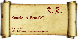 Komán Radó névjegykártya